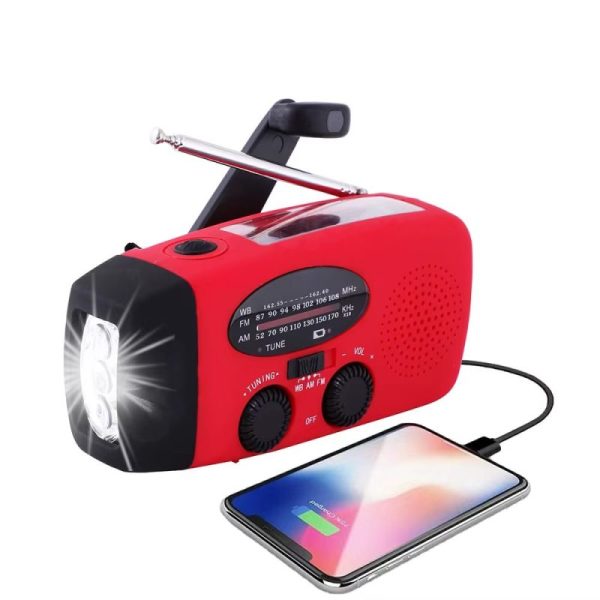 Solcellslampa med vev och LED för camping med AM/FM-radio